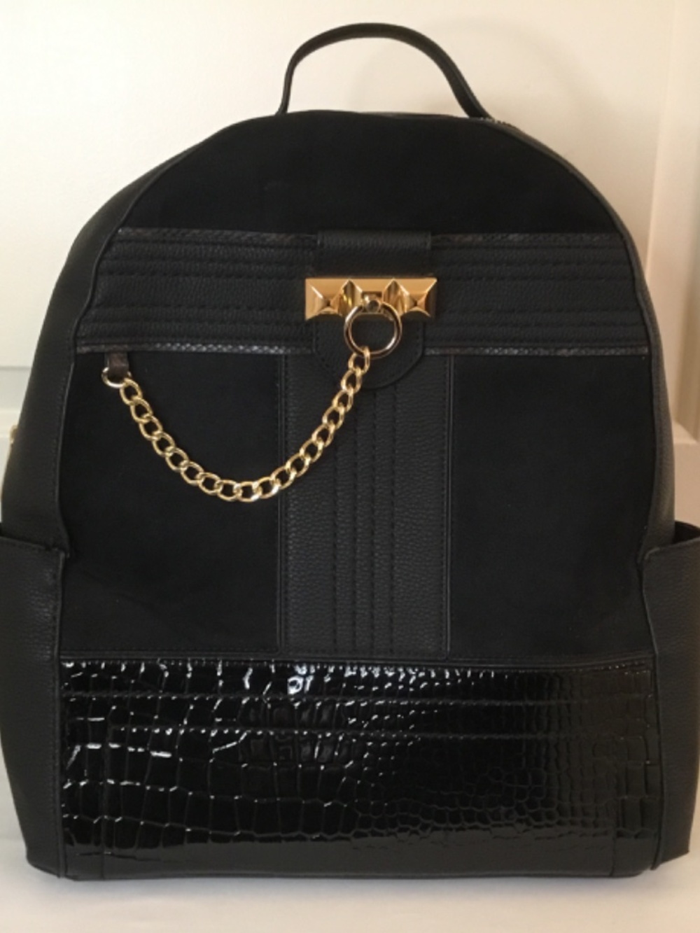 Call It Spring Black Backpack With Gold Chain Bag - Picture 3 of 6